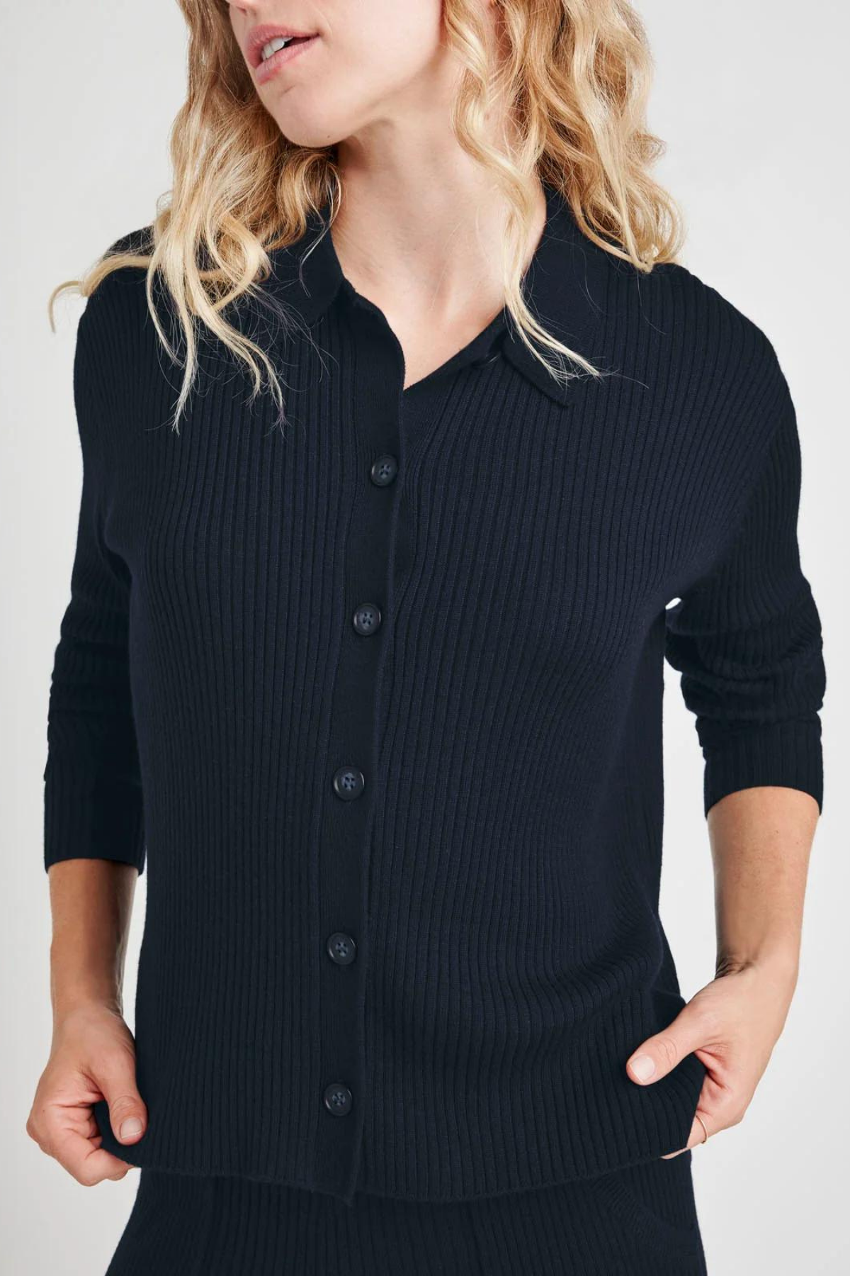 Splendid Georgie Polo Button Down Cardigan Navy