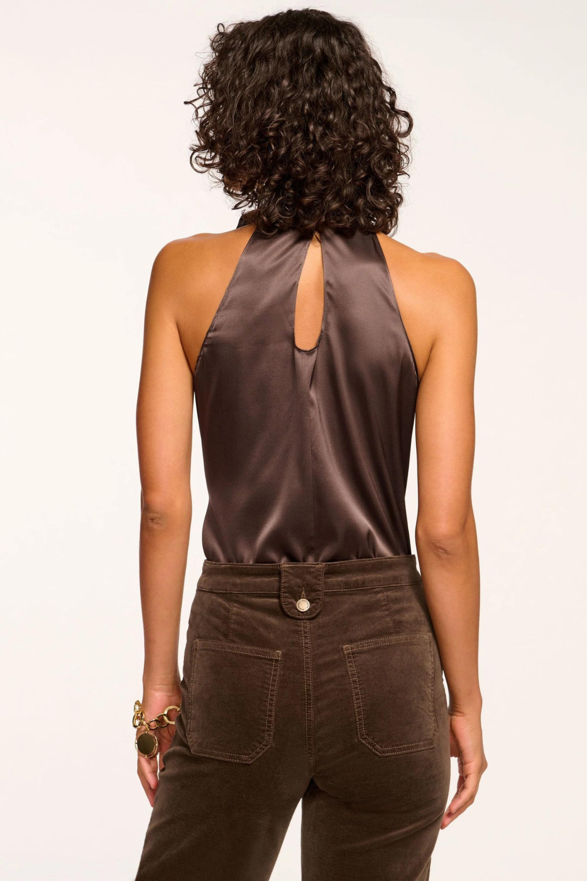 Ramy Brook Lori Silk High Neck Tank Top Desert Brown