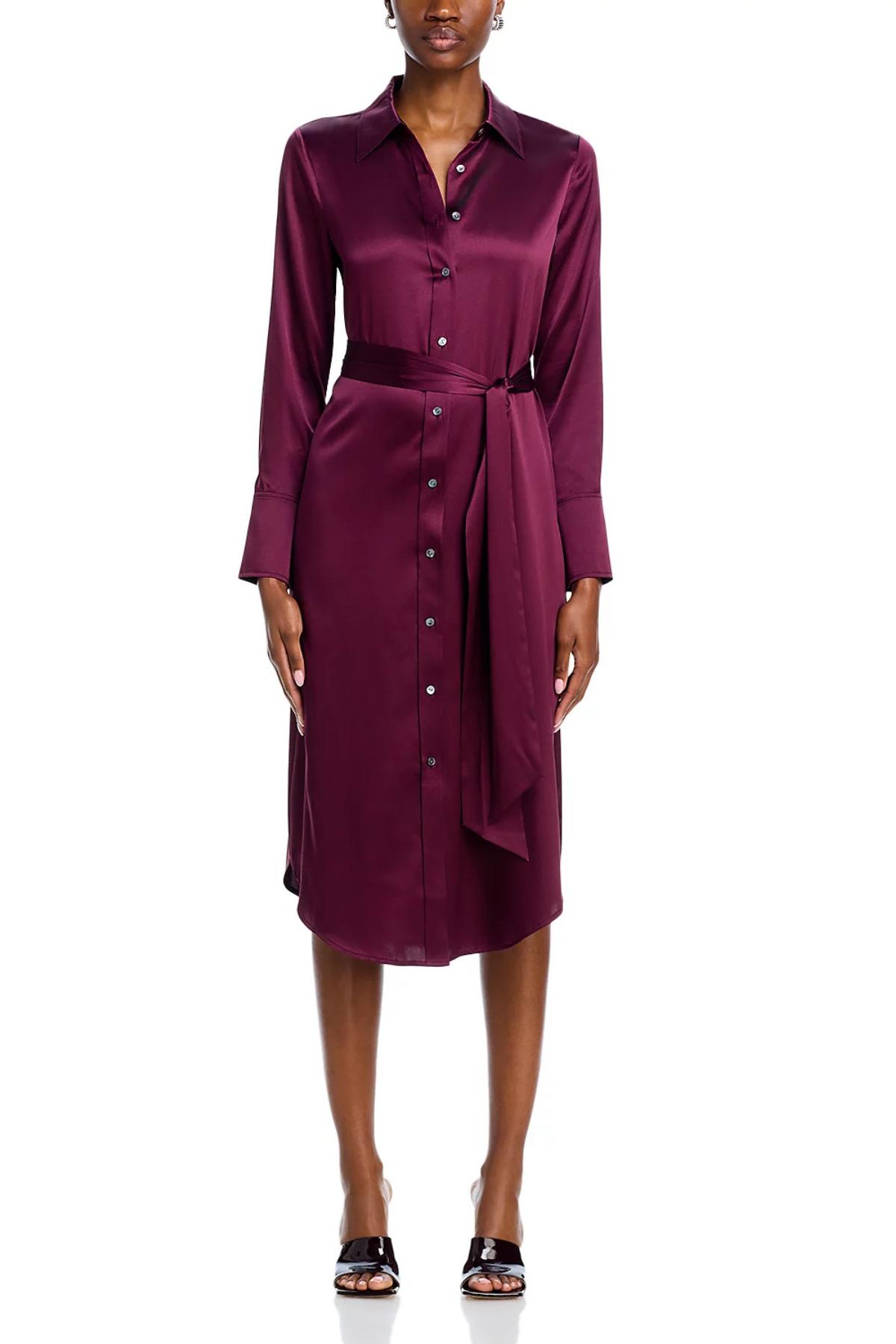 Ramy Brook Victoria Silk Button Down Midi Dress Pinot Noir