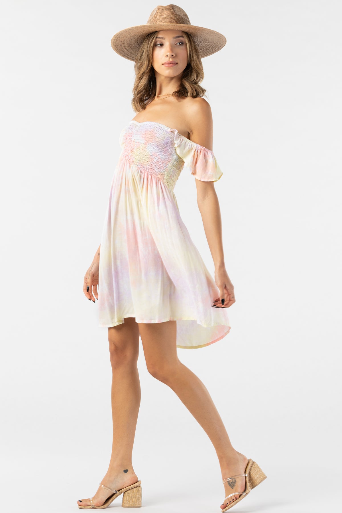 Tiare Hawaii Hollie Mini Dress - Salmon Yellow Violet Smoke